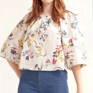 TANYA TAYLOR X RTR Stassi Women's White Floral Crochet Trim Cotton Top Size 2